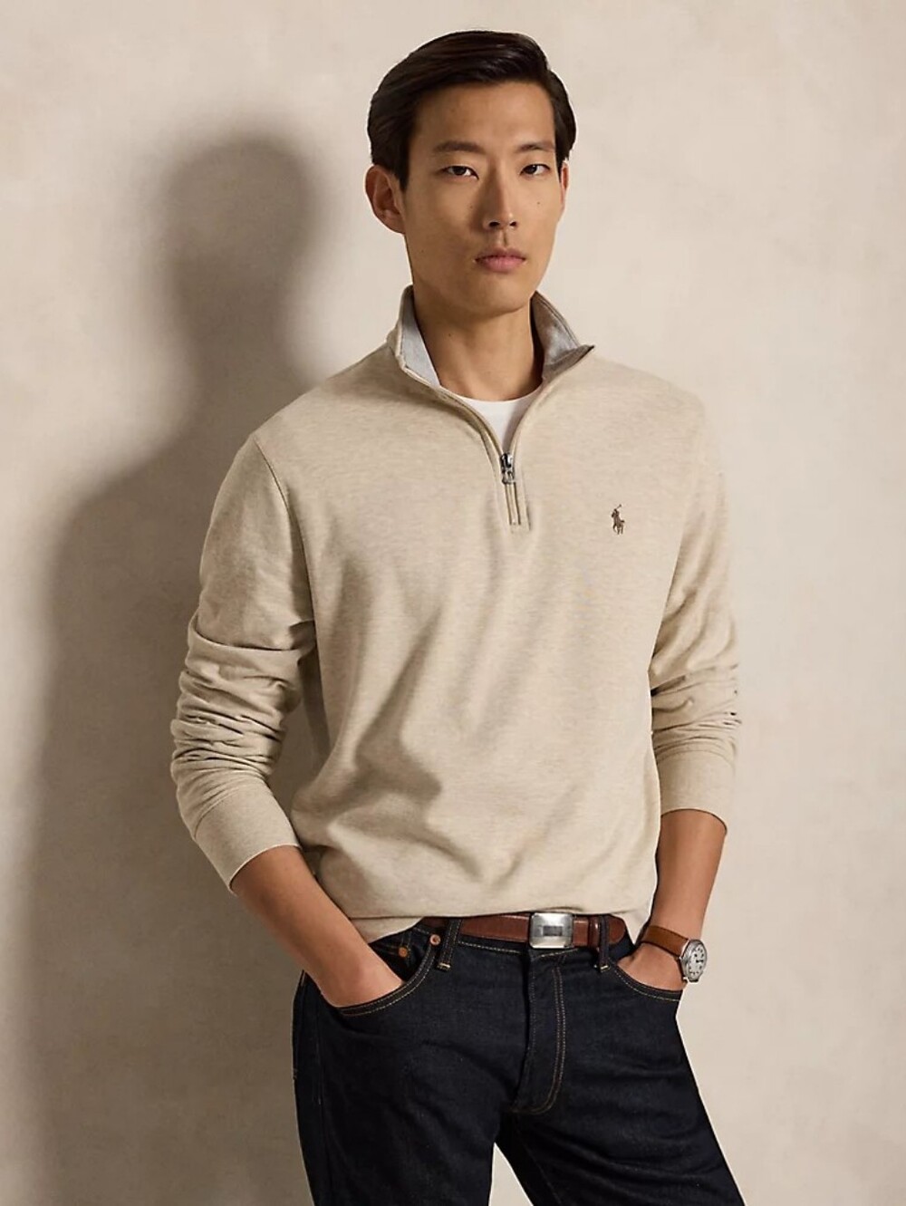 Polo by Ralph Lauren Men's Cream Quarter-Zip Sweatshirt
